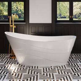 WELLFOR - Trace 67 in. x 29 in. Pure Virgin Acrylic Freestanding Soaking Bathtub with Drain and Overflow - White