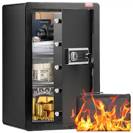 VEVOR - Single Door 3.5 cu.ft Safe Box with Key Lock & Password, Safe Lock Box with Fireproof Bag, Key Rack, LED Light - Black