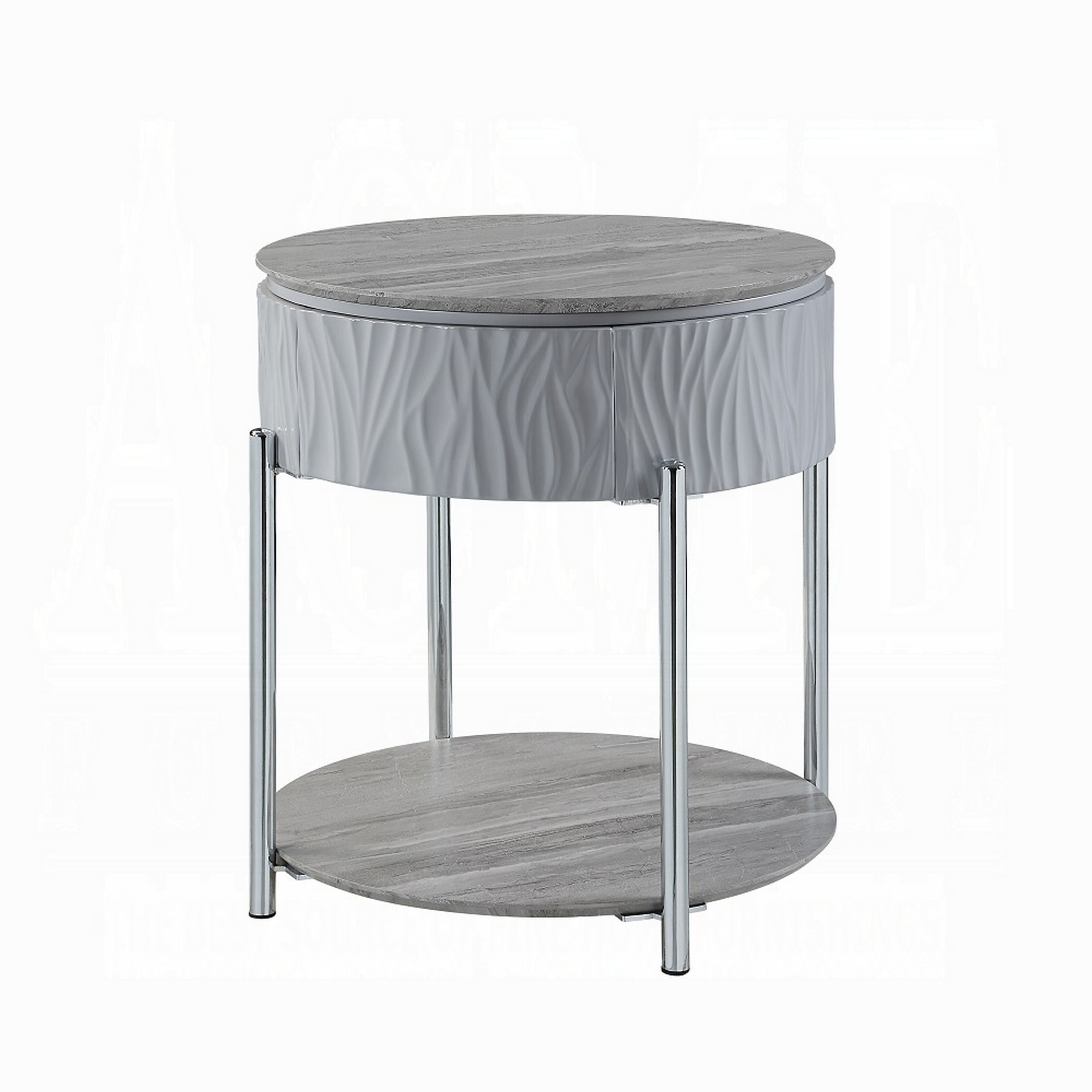 Manhattan Lane - Doug Side End Table, 22 Inch Gray High Gloss Wood - Gray, Chrome