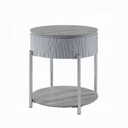 Manhattan Lane - Doug Side End Table, 22 Inch Gray High Gloss Wood - Gray, Chrome