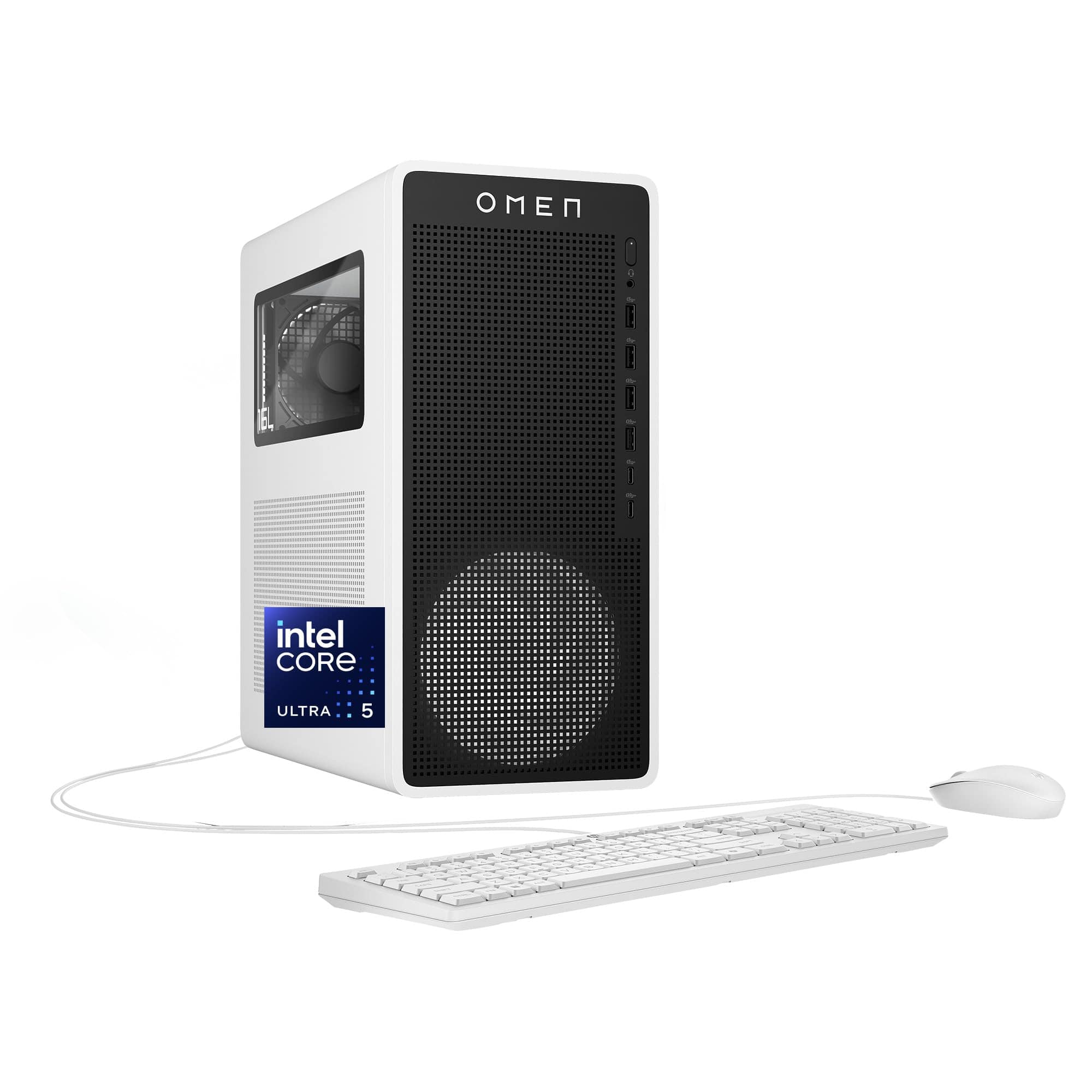 HP - OMEN 16L Gaming Desktop PC, Intel Core Ultra 5 225F, 16 GB RAM, 1 TB SSD, NVIDIA GeForce RTX 5060, Windows 11 Home - Snow White metal chassis, white metal bezel, black