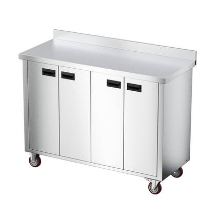 Front. Winado - 47"L Commercial Stainless Steel Work Table with Swivel Wheels, Cabinet, Backsplash, Smooth Edges for Restaurant Kitchen - Silver.