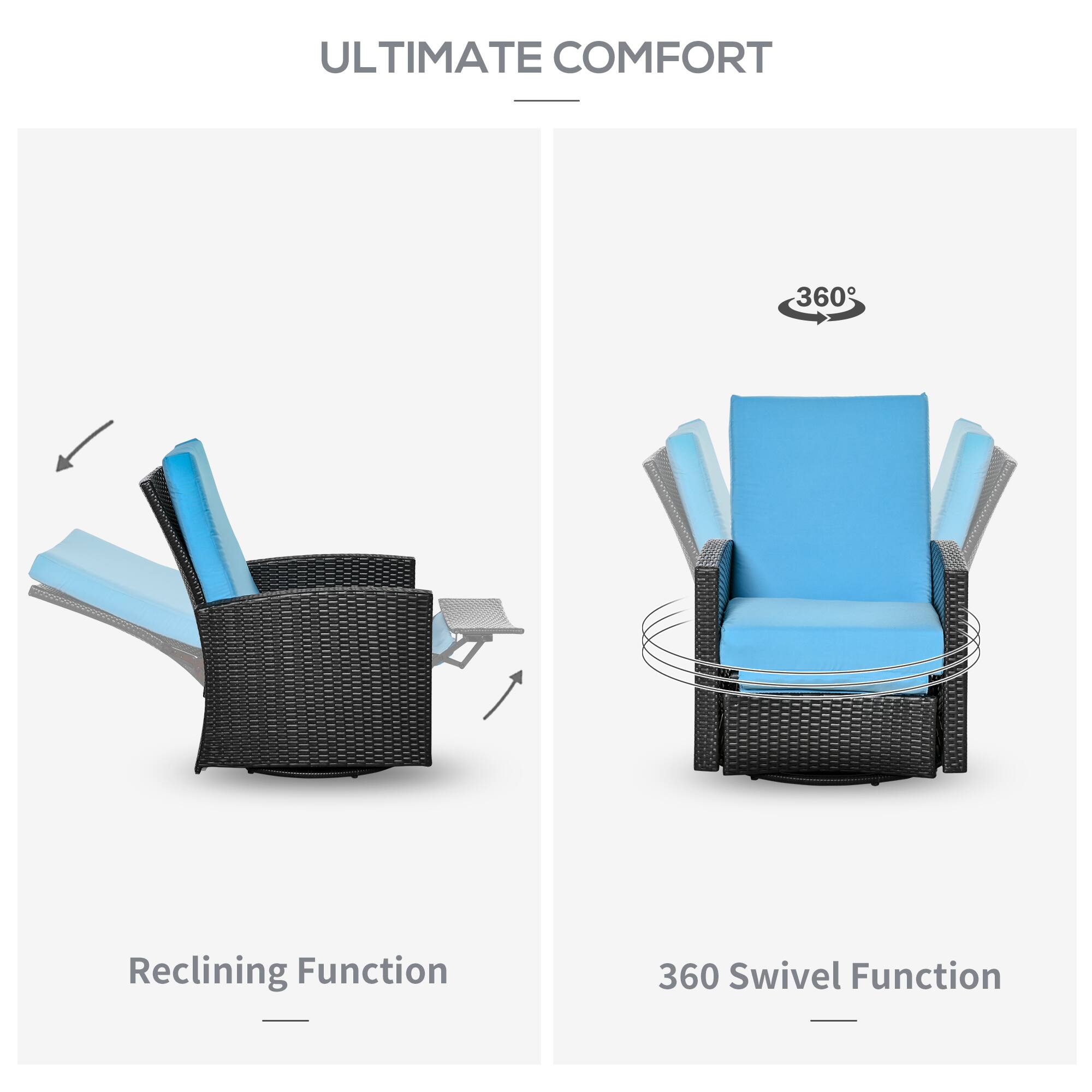 ULTIMATE COMFORT

Reclining Function

360 Swivel Function