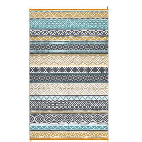 Earthley Blooms - Outdoor Rug For Patio Waterproof Mat Plastic Straw Camping Reversible Rugs Indoor Carpet Porch Backyard Bal - Teal/Yellow(boho)-5' x 8' (Rectangular)