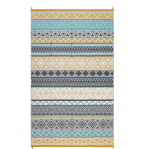 Earthley Blooms - Outdoor Rug For Patio Waterproof Mat Plastic Straw Camping Reversible Rugs Indoor Carpet Porch Backyard Bal - Teal/Yellow(boho)-5' x 8' (Rectangular)