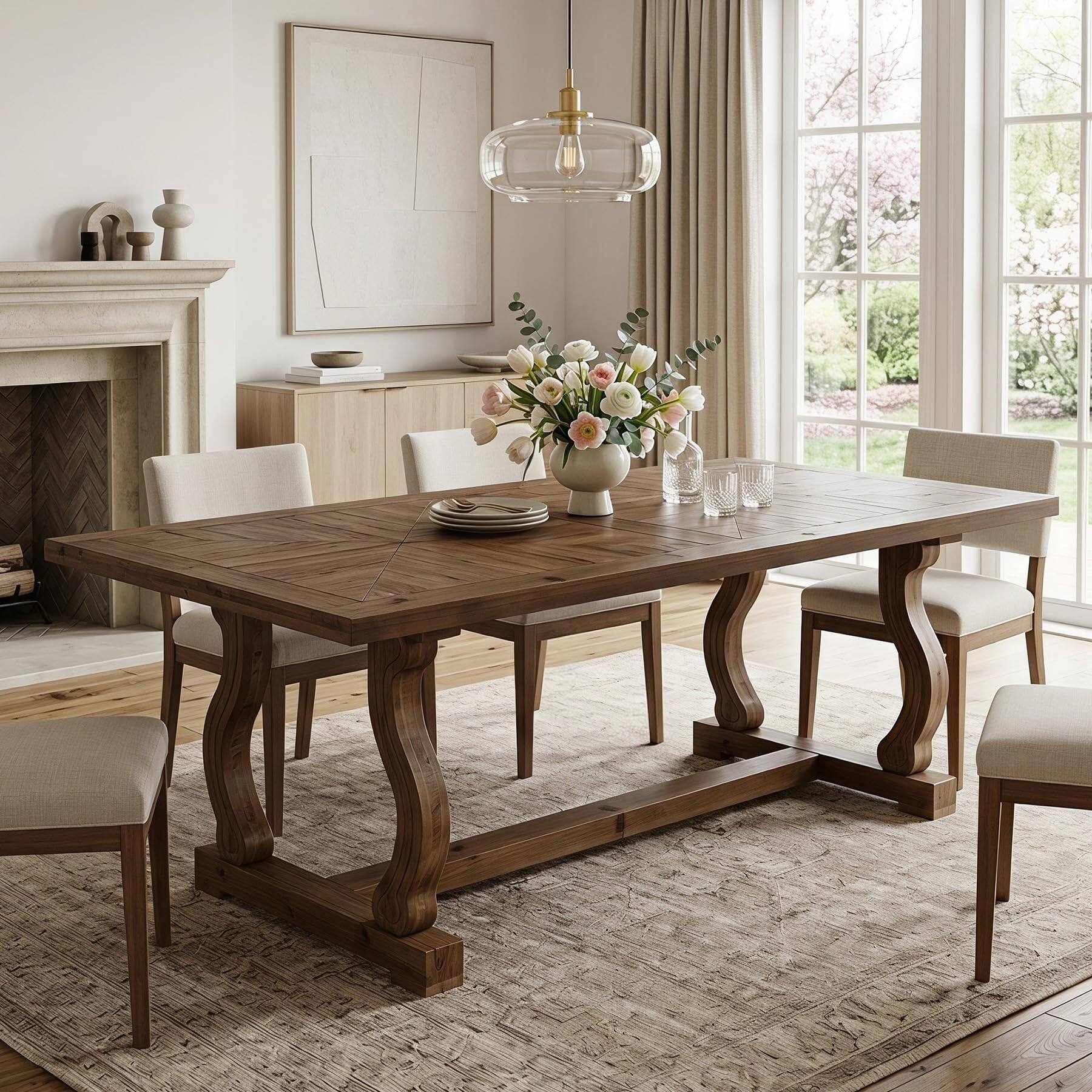 Left. Tribesigns - 63" Wood Dining Table, Farmhouse Kitchen Table Seats 4-6 People - Walnut.