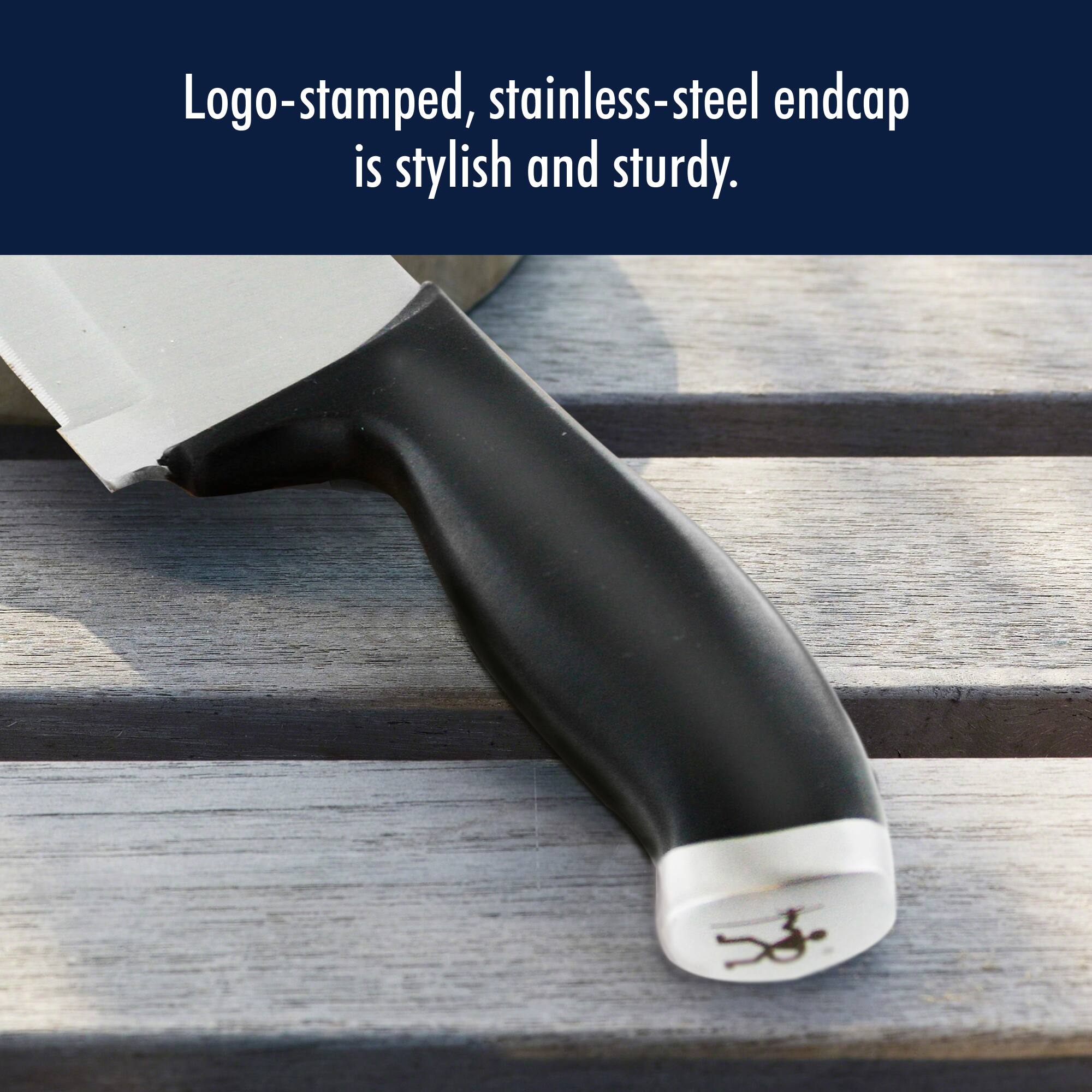 Logo-stamped, stainless-steel endcap is stylish and sturdy.