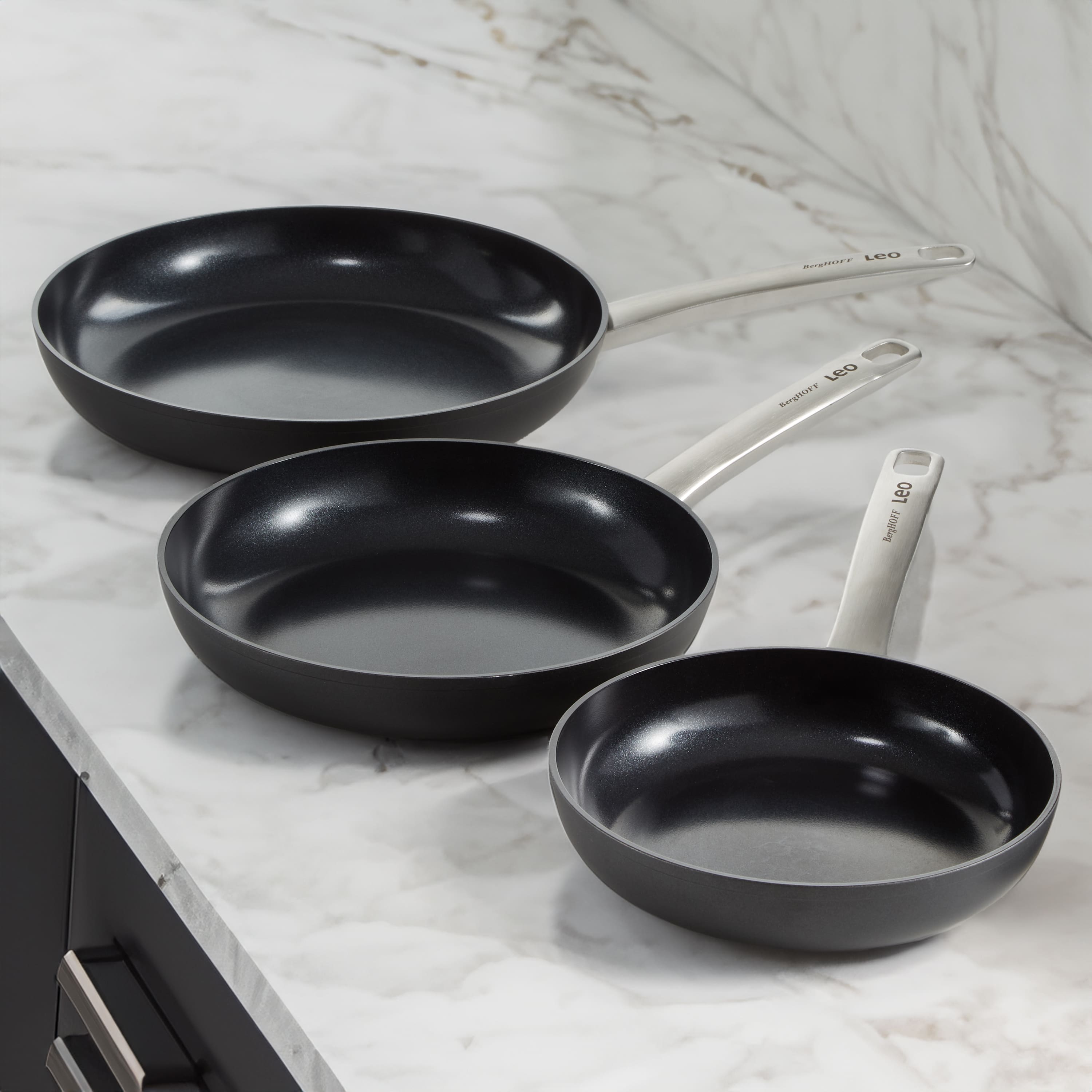 BergHOFF - Leo Graphite 3Pc Nonstick Ceramic Frying Pan Set - Black