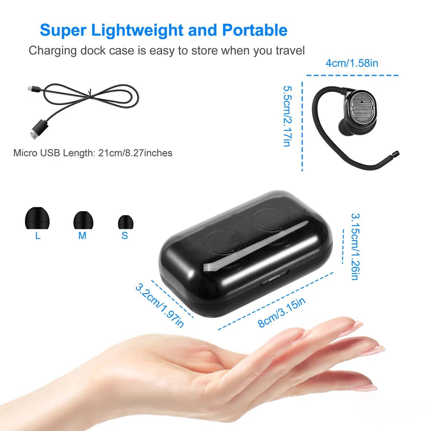 Super Lightweight and Portable  
Charging dock case is easy to store when you travel  

4cm/1.58in  
5.5cm/2.17in  
Micro USB Length: 21cm/8.27inches  

L M S  
3.2cm/1.97in  
15cm/5.9in  
8cm/3.15in