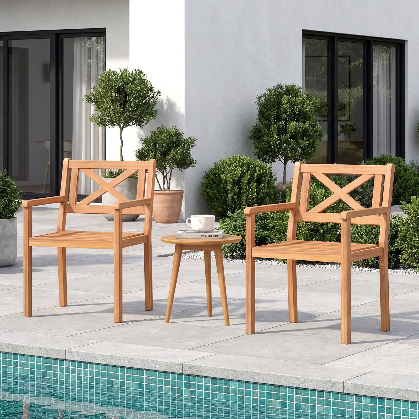 Alt View 3. Costway - Costway Acacia Wood Patio Dining Chairs Set of 4, Outdoor Garden Seating Chairs - Natural.