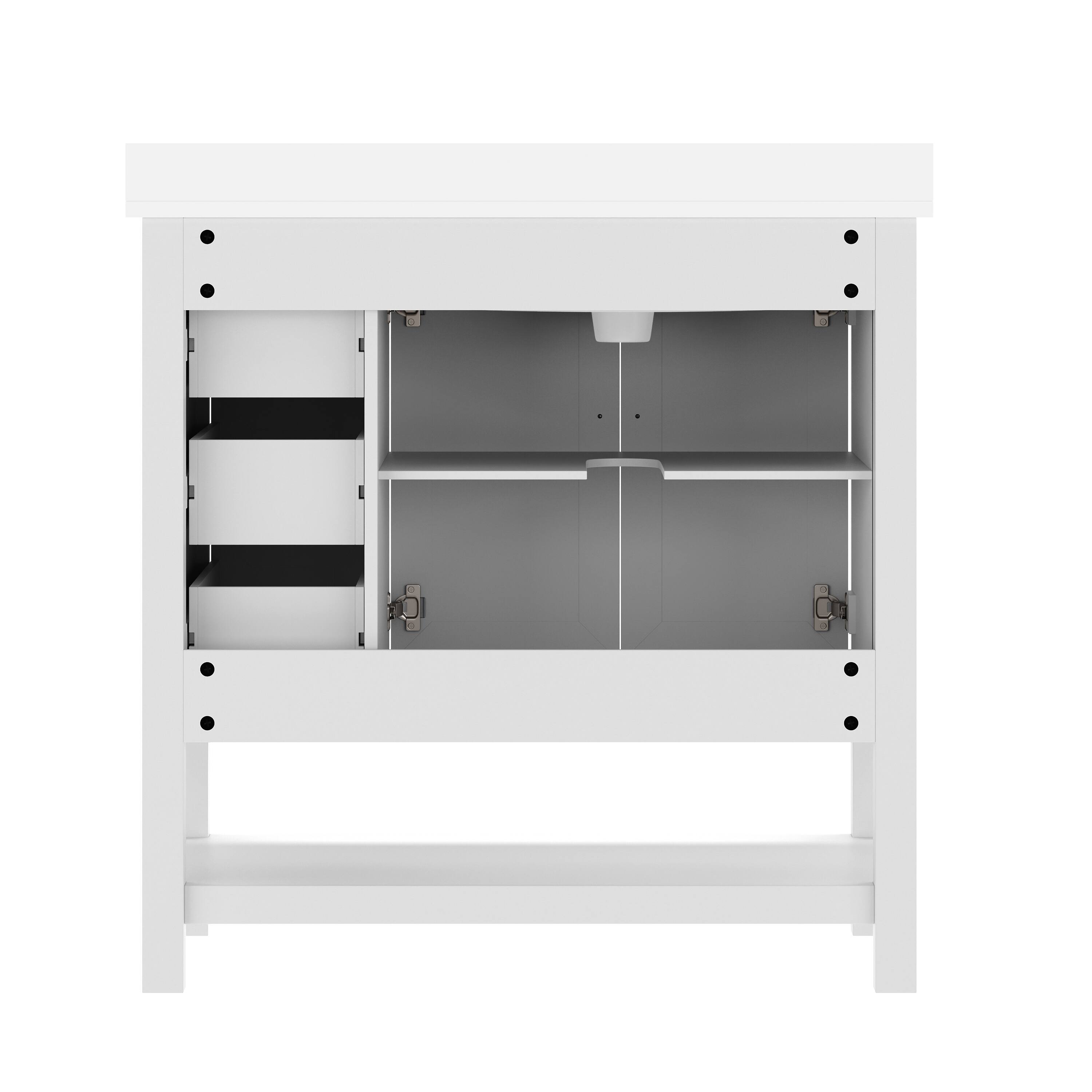 Back. Flash Furniture - Vega 36" Bathroom Vanity with Sink, Cabinet with Black Hardware, Soft Close Doors, Open Shelf & 3 Drawers, Carrara Marbl - White.