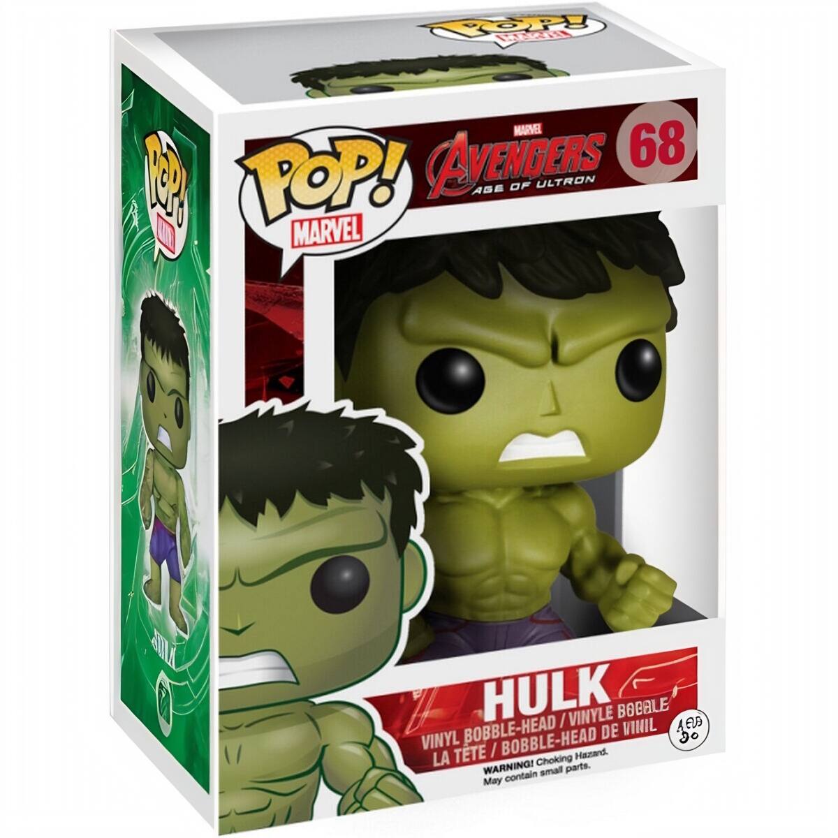 TOP: LW MARVEL AVENGERS 68 0 POP! AGE OF ULTRON MARVEL

BOTTOM: a HULK / VINYLE BOBALE AEUD BOBBLE-HEAD DE VINIL o VINYL / BOBBLE-HEAD LA TETE Choking Hazand. WARNING! small parts. May contain