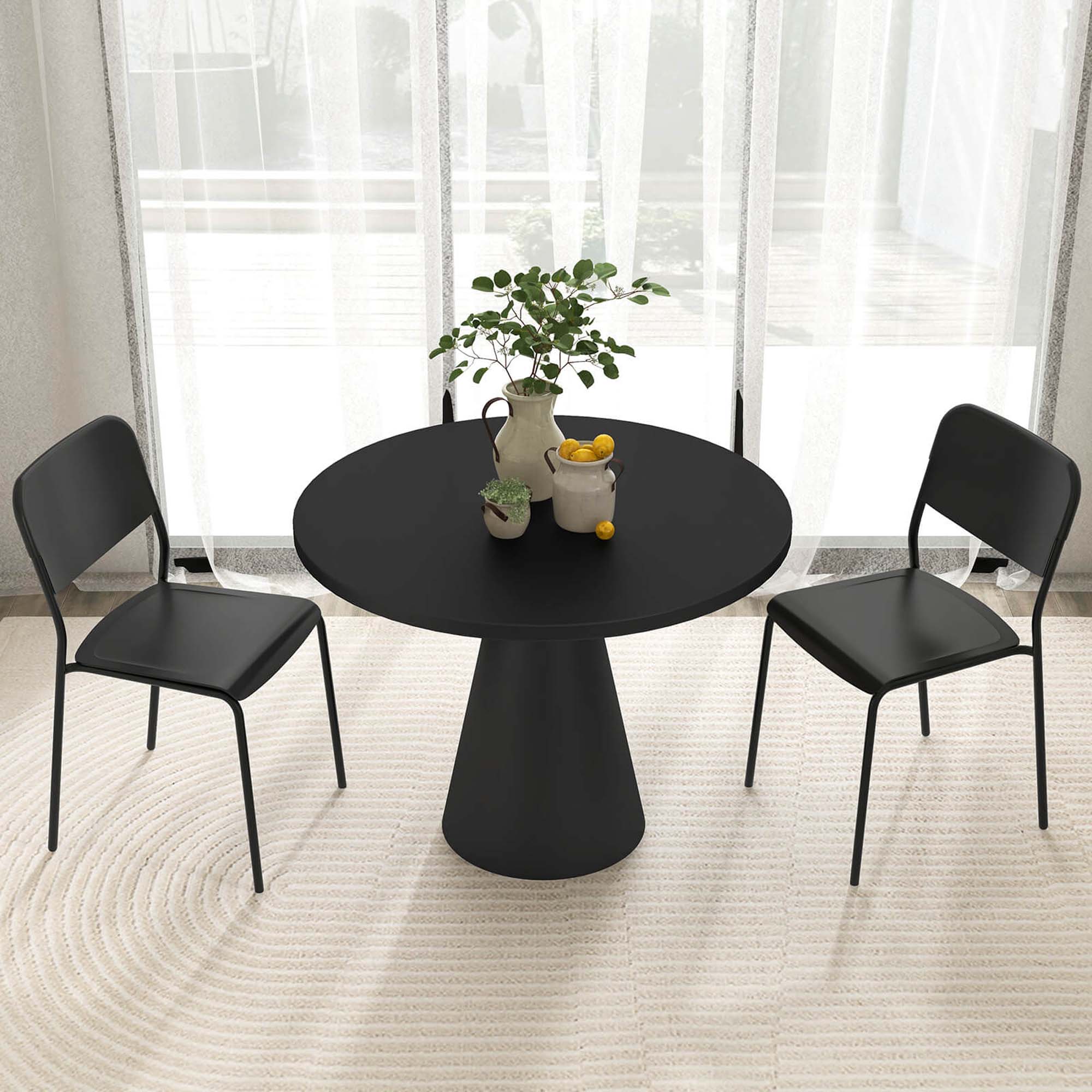 Back. Costway - Modern Dining Chairs Set of 4 with Tilted Backrest & Sturdy Metal Legs Plastic - Black.