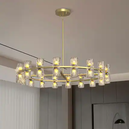 Front. Kadyn - 36 Inches Luxury Chandeliers Crystal Living Room Decorative Lights Simple Modern Dining Room LED Lighting, Gold - Gold.