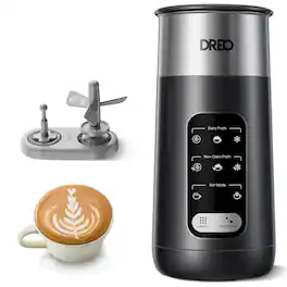 DREO - 8-in-1 Electric Stainless Steel Milk Frother, 9oz/270ml Warm and Cold Foam Automatic Frothers, LED, Easy to Clean - Black