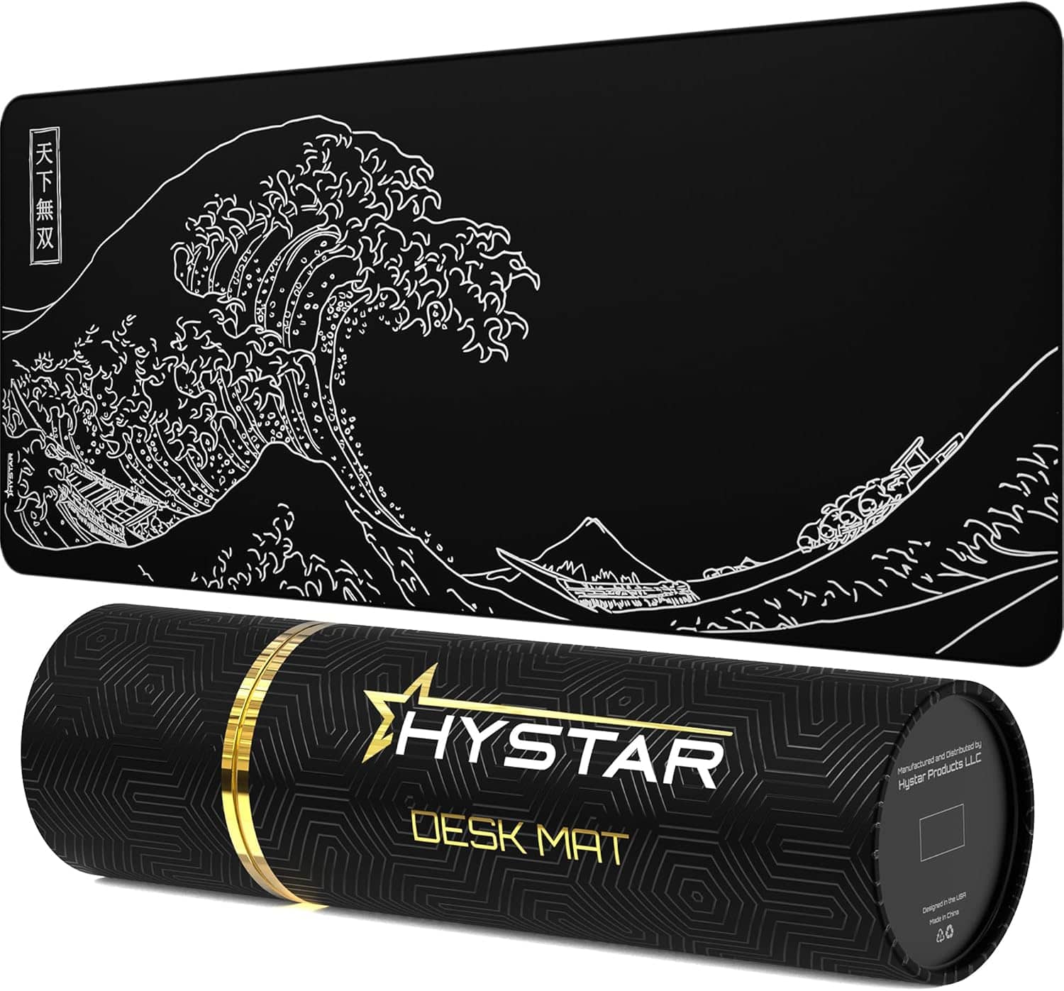 Hystar - Extended Gaming Mouse Pad | XXL 36" x 16" | Waterproof Surface, Polyester Fabric, and Rubber Base | The Great Wave - Black