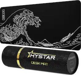 Hystar - Extended Gaming Mouse Pad | XXL 36" x 16" | Waterproof Surface, Polyester Fabric, and Rubber Base | The Great Wave - Black