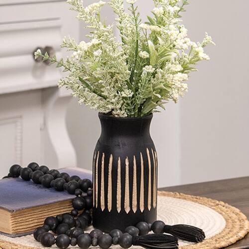 Angle. BreeBe - BoHo Etched Black Wooden Vase - 6.5" - Black.