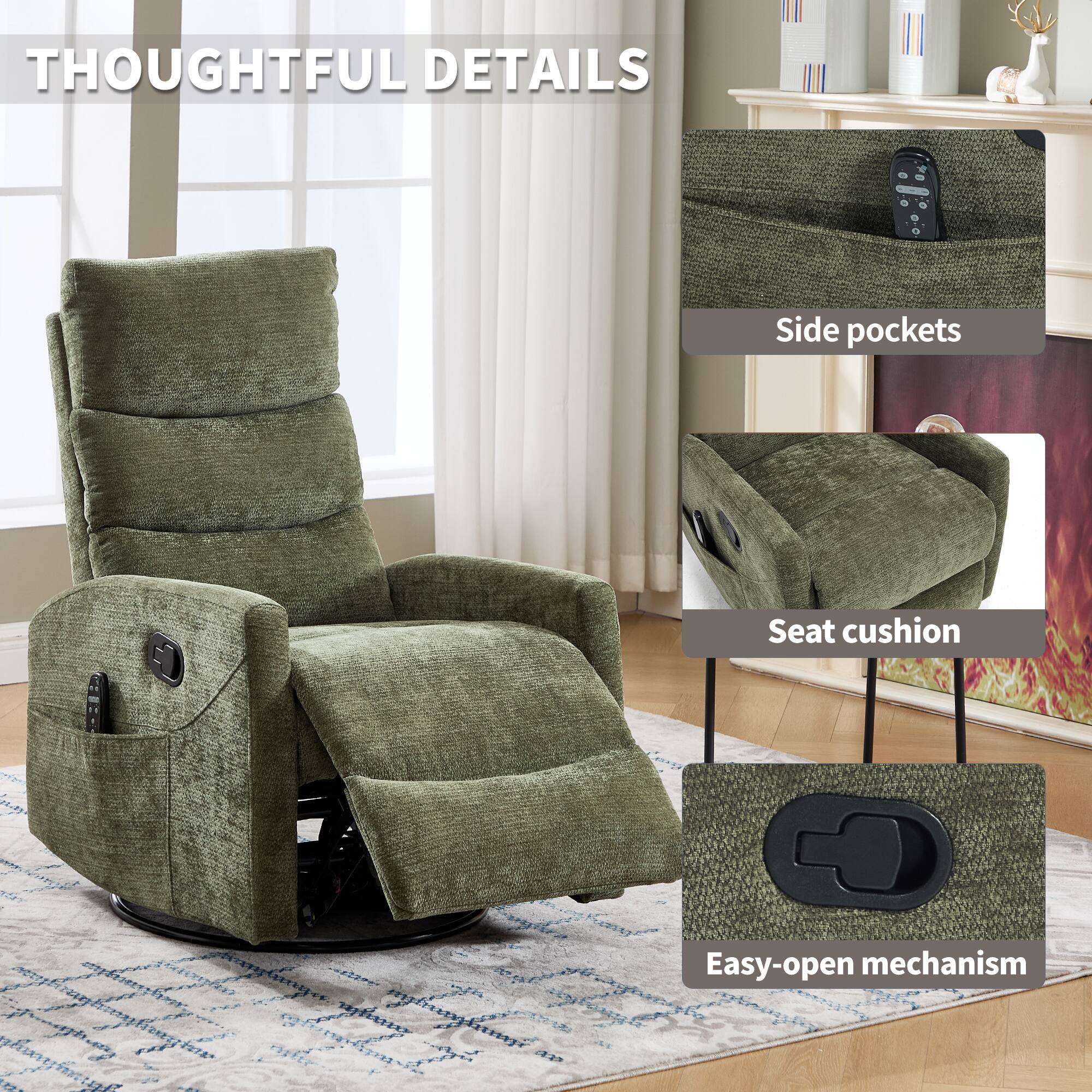THOUGHTFUL DETAILS

- Side pockets
- Seat cushion
- Easy-open mechanism