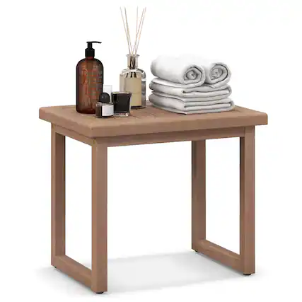 Front. Gymax - Gymax 19'' Indonesia Teak Wood Shower Bench 2-Tier Waterproof Bath Spa Stool for Indoor & Outdoor - Natural.