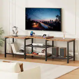 Acekool - 66.9" Entertainment Center TV Stand with Power Outlet for Living Room - Brown
