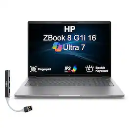 HP - ZBook 8 G1i 16 Workstation 16.0 WUXGA Display (Ultra 7-255H, 64GB, 4TB SSD, Intel Arc 140T, Win 11 Pro) w/USB Hub - Meteor Silver
