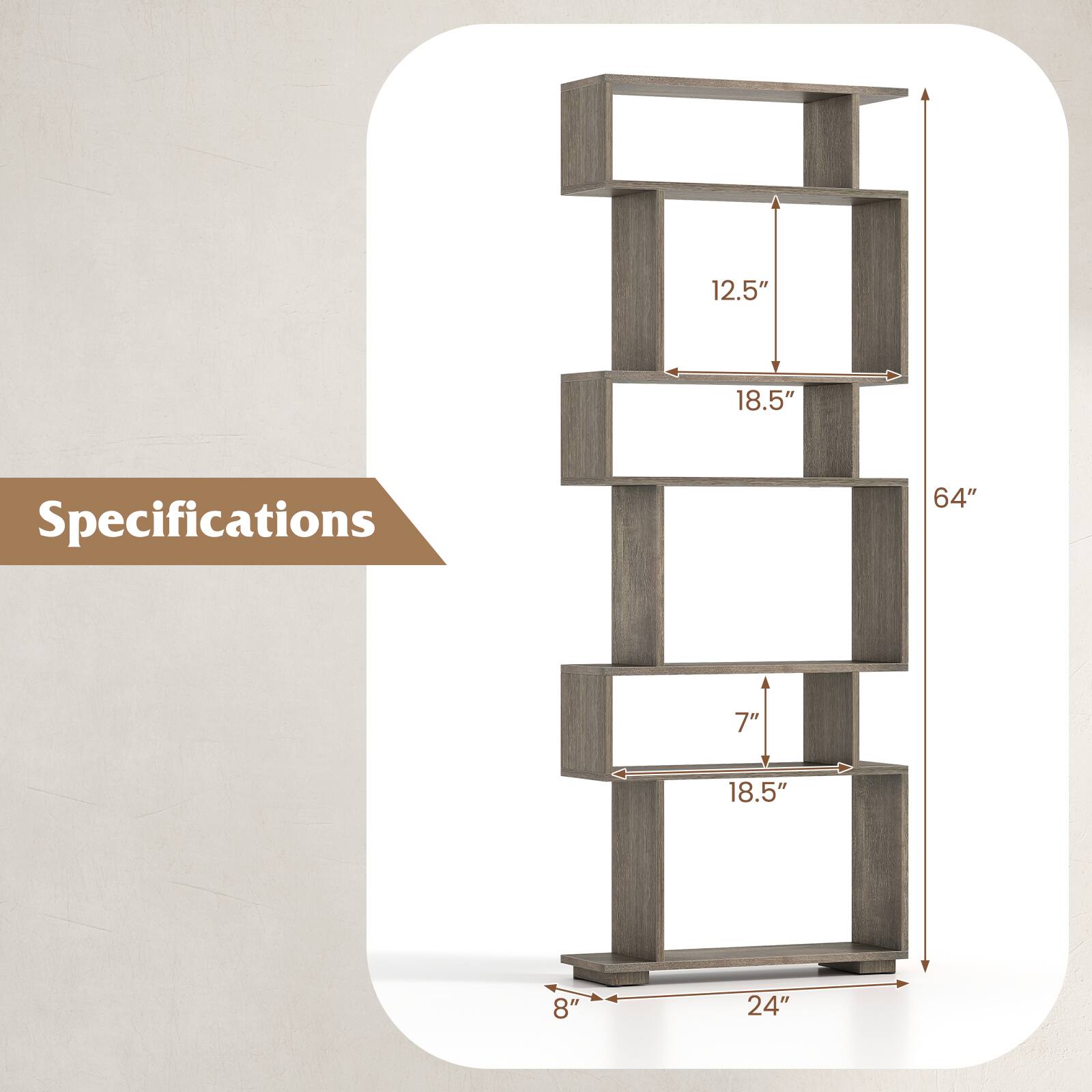 12.5"  
18.5"  
Specifications  
64"  
7"  
18.5"  
8"  
24"