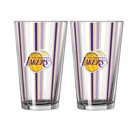 Logo Brands - Los Angeles Lakers Two-Piece 16oz. Striped Pint Glass Set - Multicolor