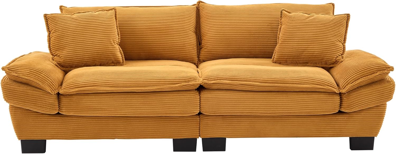 Alt View 3. Trinkets Crazed - 84" Cloud Corduroy Loveseat Sofa, Modern Comfy Upholstered 2 Seater Sofa Deep Seat Sofa with 2 Throw Pillows - yellow.
