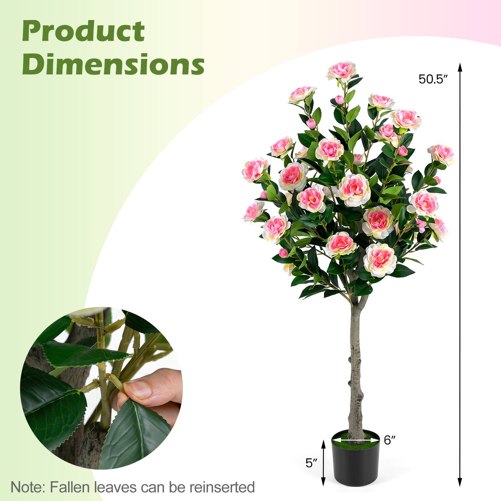 Product Dimensions: 50.5" x 6" x 5"  
Note: Fallen leaves can be reinserted
