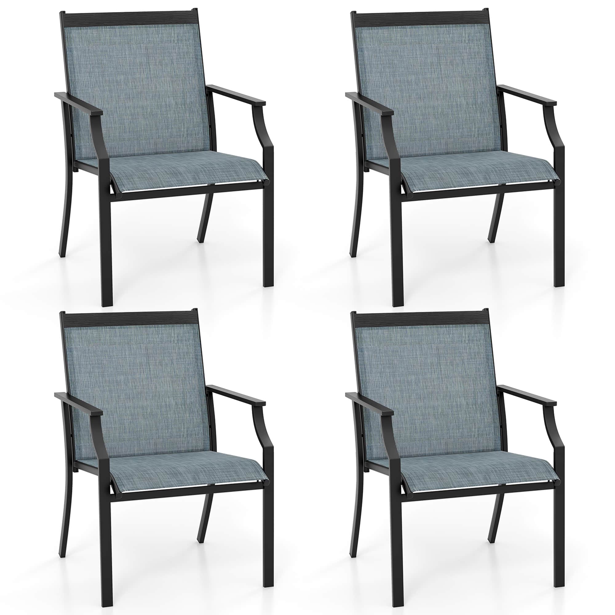 Gymax - Set of 4 Patio Dining Chairs Outdoor Armchairs w/ Sturdy Metal Frame - Blue