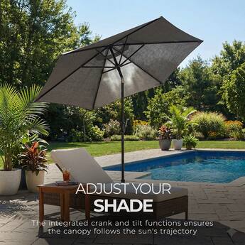 four seasons courtyard patio umbrella Tuscany Market Outdoor, Gray Salvage & Co Indy With the convenience of a push Patio Market Umbrella, Crank Open/Tilt,