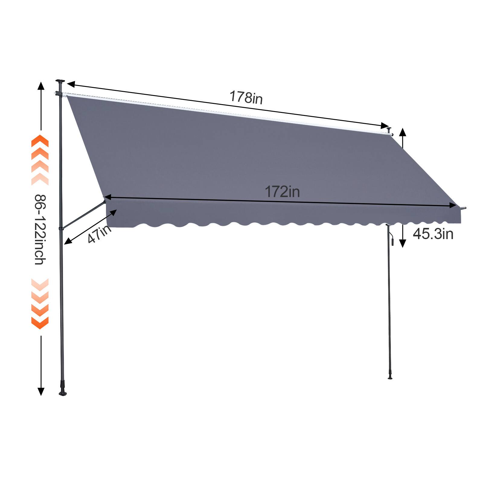 178in, 172in, 47in, 86-122inch, 45.3in