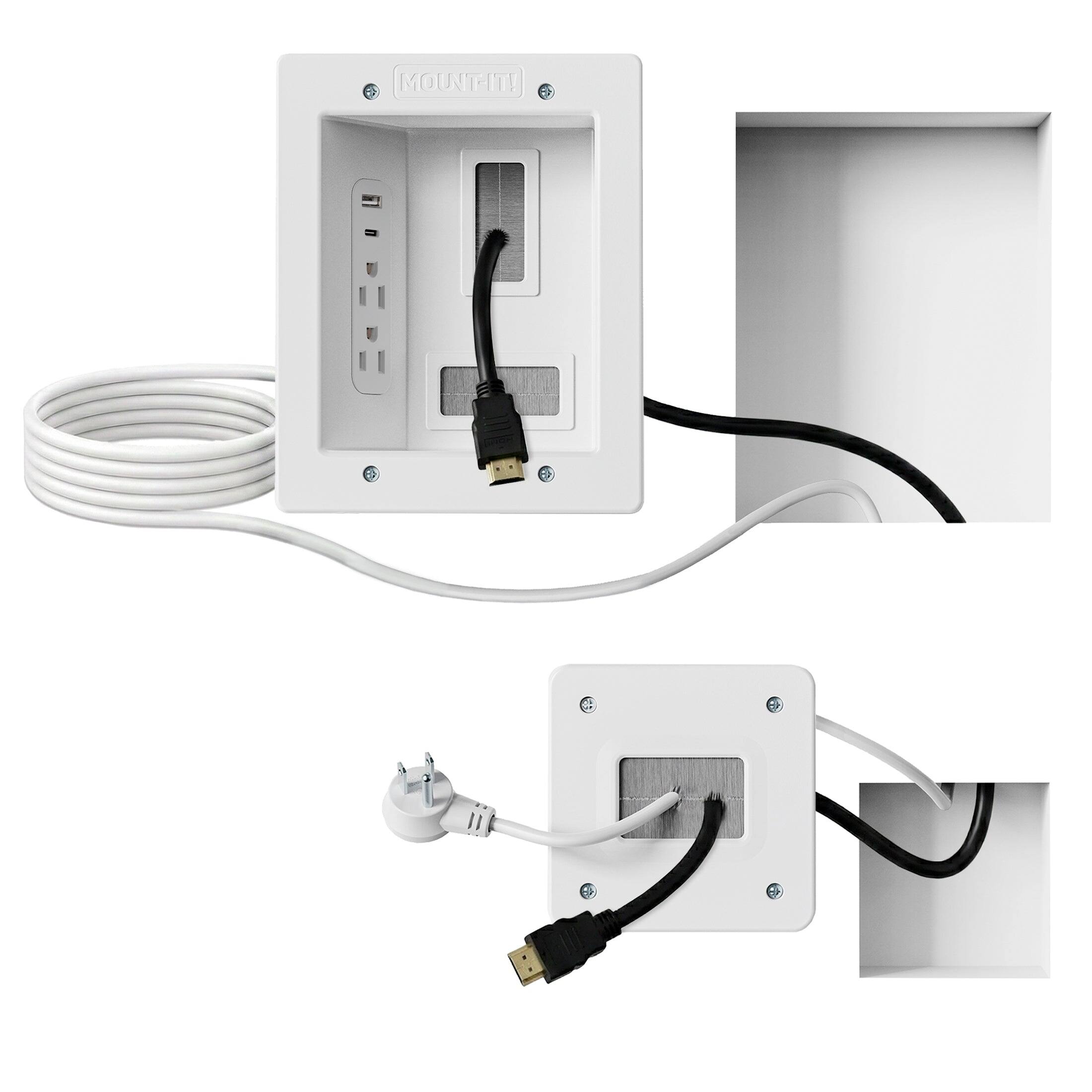 Alt View 5. Mount-It! - In-Wall Cable Management Kit with USB – Recessed TV Cable Concealer with USB-C & Dual Outlets - White.