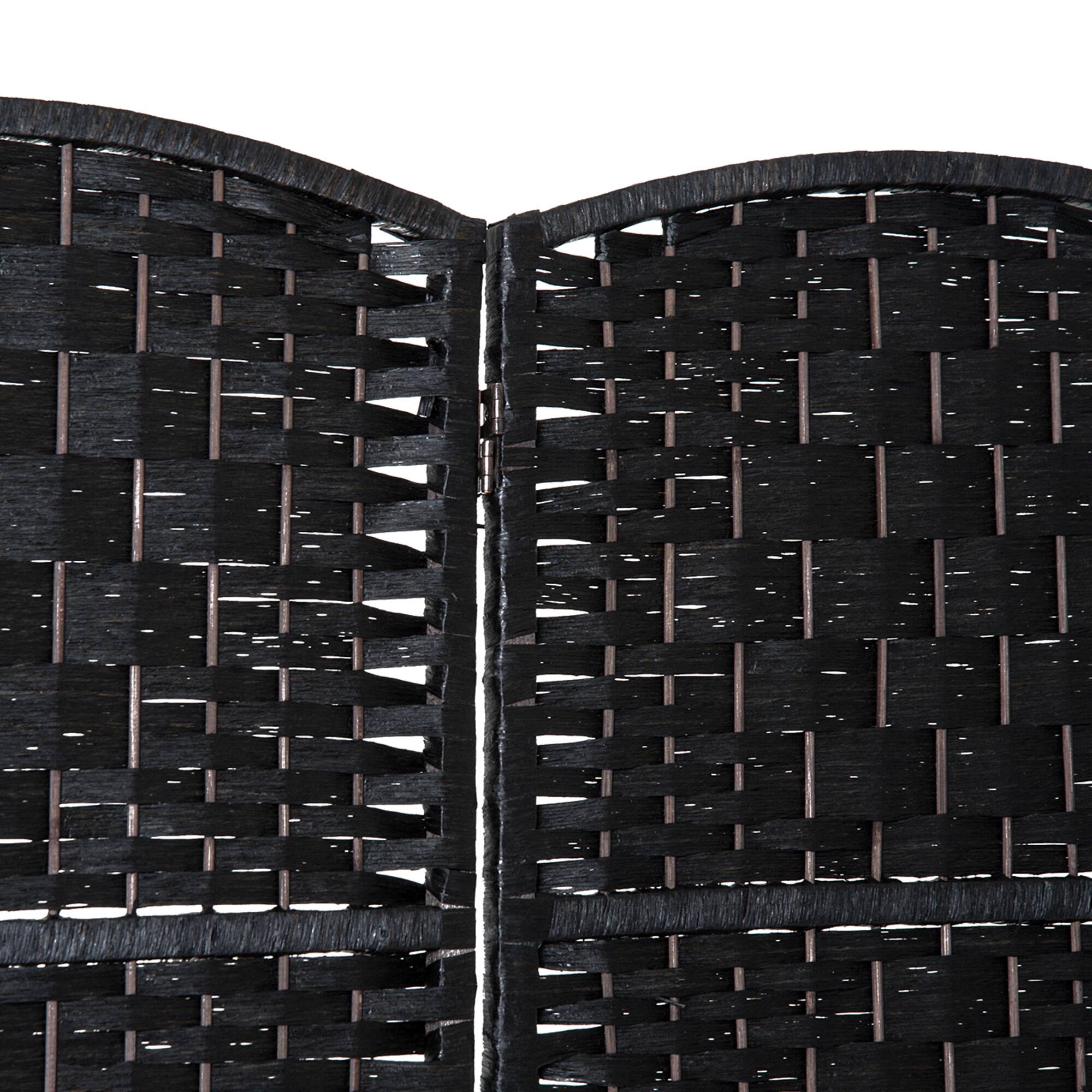 Alt View 6. Homcom - Divider 4 Panel, 6FT Tall Folding Privacy Screen, Freestanding Hand-Woven Partition for Room Separation with 360° Hinges - Black.