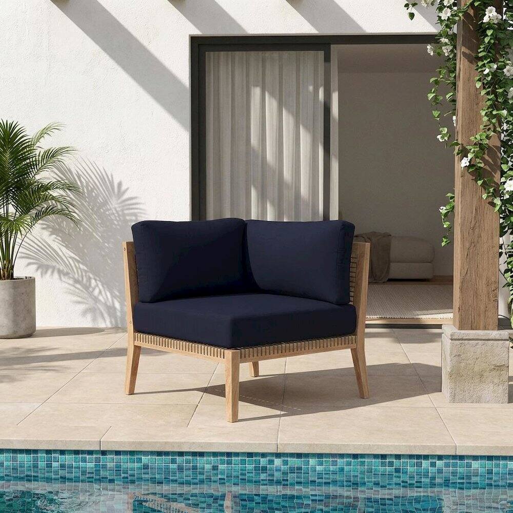 Angle. Outdoor Escape - Outdoor Patio Teak Wood Corner Chair For Lounge Seating - Brown.
