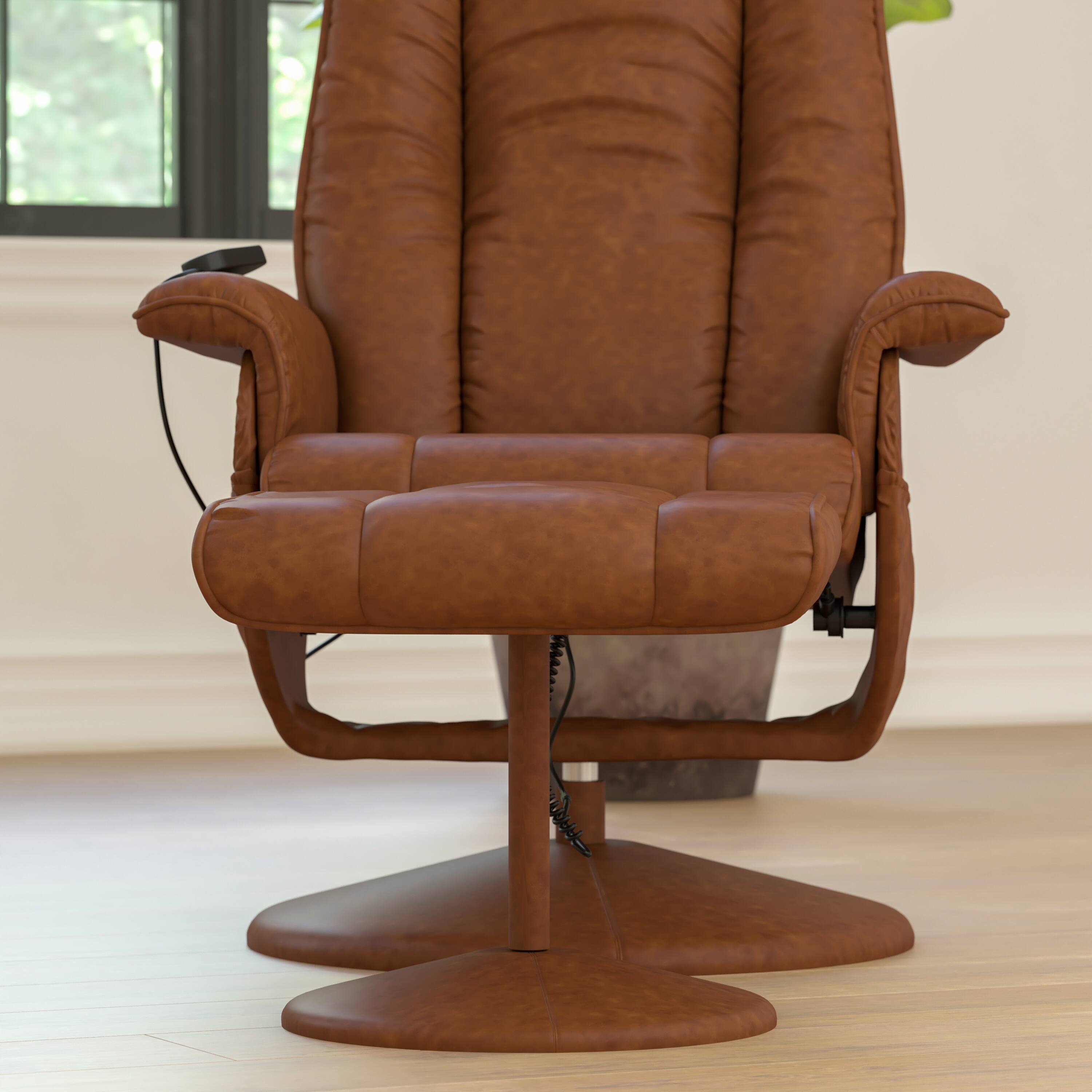 Alt View 3. Flash Furniture - Hall Massaging Heat Controlled Adjustable Recliner and Ottoman with Wrapped Base in Brown LeatherSoft - Brown.