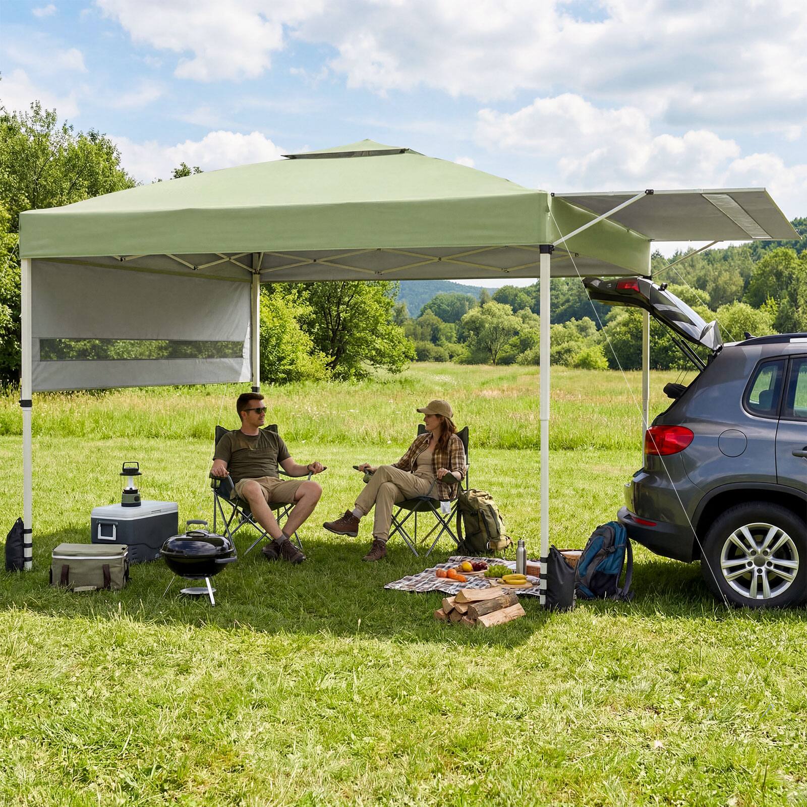 Alt View 1. Costway - Costway 10x17 FT Pop Up Canopy Tent with Dual Adjustable Awnings, Silver-Coated Fabric - Green.
