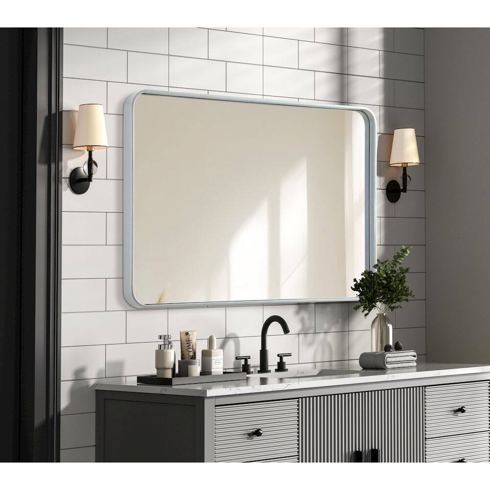 Alt View 2. Elegant Decor - Contour Metal Rectangle Mirror 27x40 in Silver - Silver.