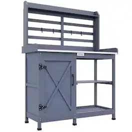 Outsunny - Potting Bench with Storage, Aluminum Tabletop for Backyard, Patio - Gray