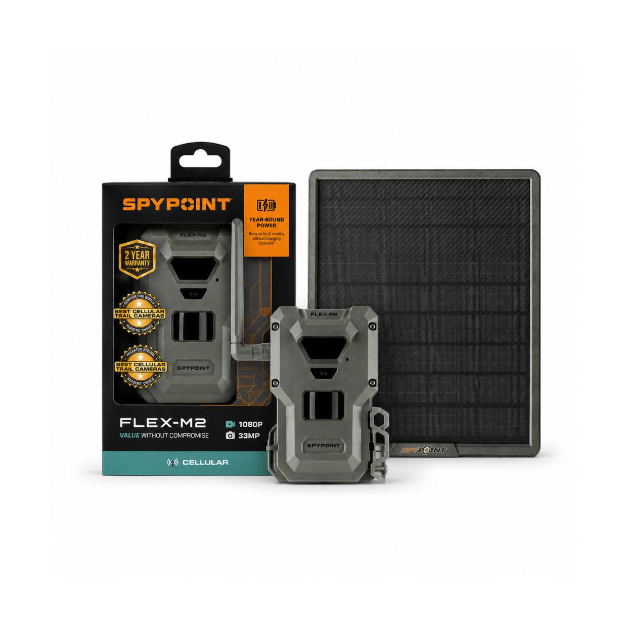 SPYPOINT DD YEAR-ROUND POWER  
2 YEAR WARRANTY  
FLEX-M2  
Ront x 3 :: FORDS what changing betteries  
BEST CELLULAR TRAIL CAMERAS PERSONS CHICE PREDATOR FREE BEST CELLULAR TRAIL CAMERAS SPYPOINT  
FLEX-M2  
FLEX-M2 1080P VALUE WITHOUT COMPROMISE 0 33MP CELLULAR  
SPYPOINT