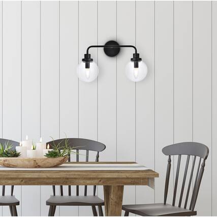 Front. Living District - Hanson 2 lights bath sconce in black with clear shade - Black And Clear Shade.