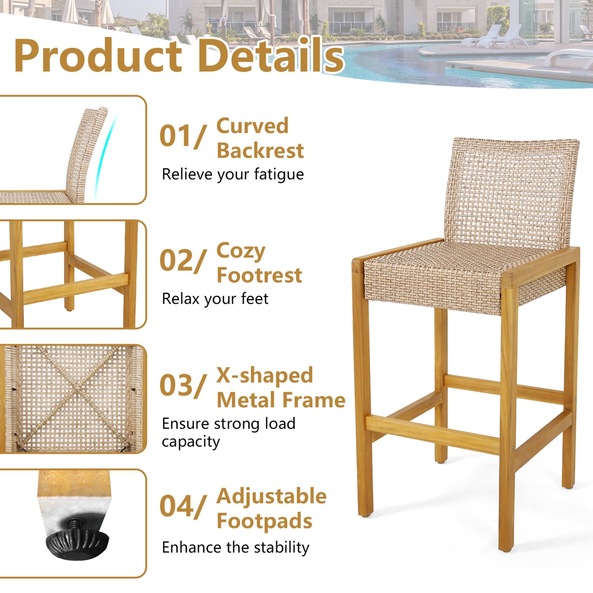 Product Details

01/ Curved Backrest
Relieve your fatigue

02/ Cozy Footrest
Relax your feet

03/ X-shaped Metal Frame
Ensure strong load capacity

04/ Adjustable Footpads
Enhance the stability