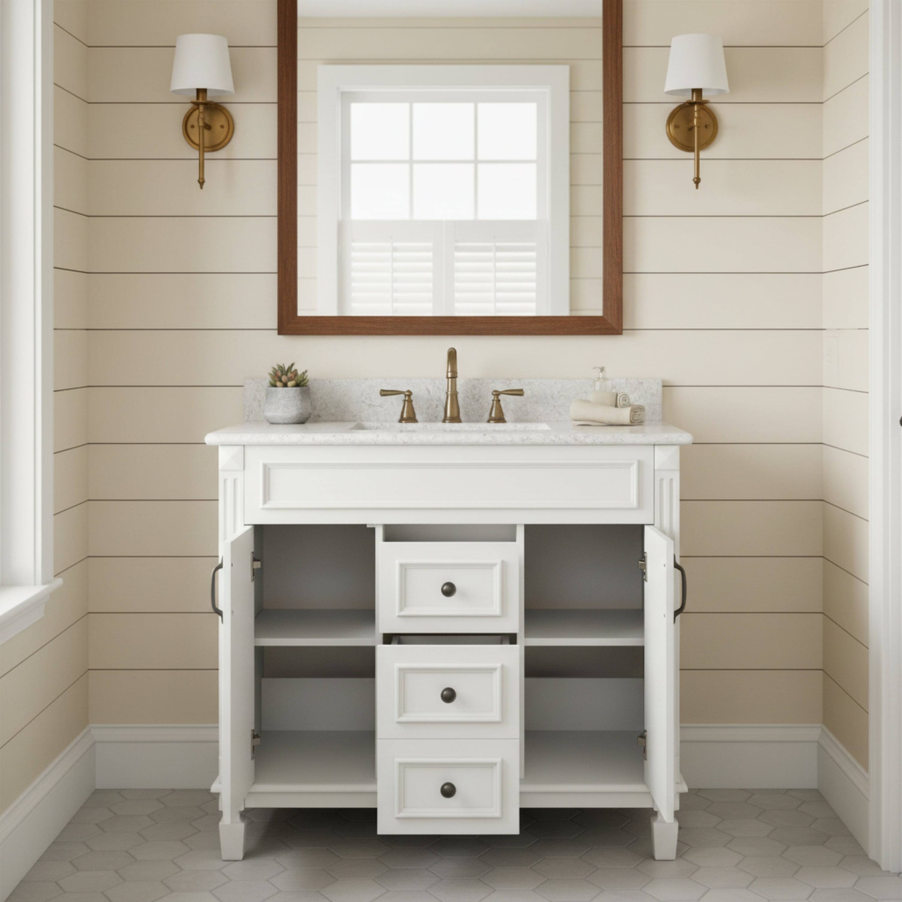 Alt View 2. Boyel Living - 36 Inch Modern Bathroom Vanity Cabinet Only Soft Closing Doors Drawers White - White.