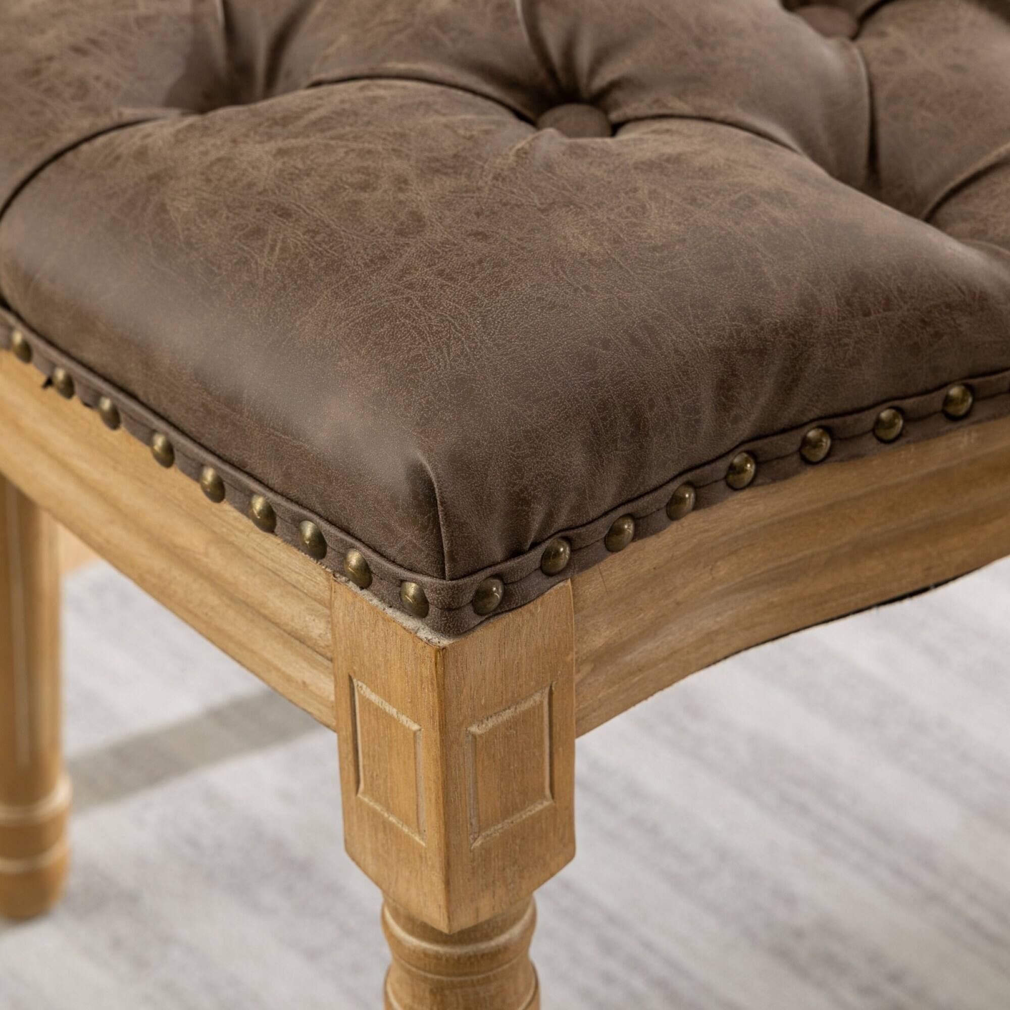 Alt View 8. GOODSILO - French Style Solid Wood Frame Antique Dining Chairs with Hand-Pulled Buckle Decoration and Nailhead Trim, Set of 2 - Brown.