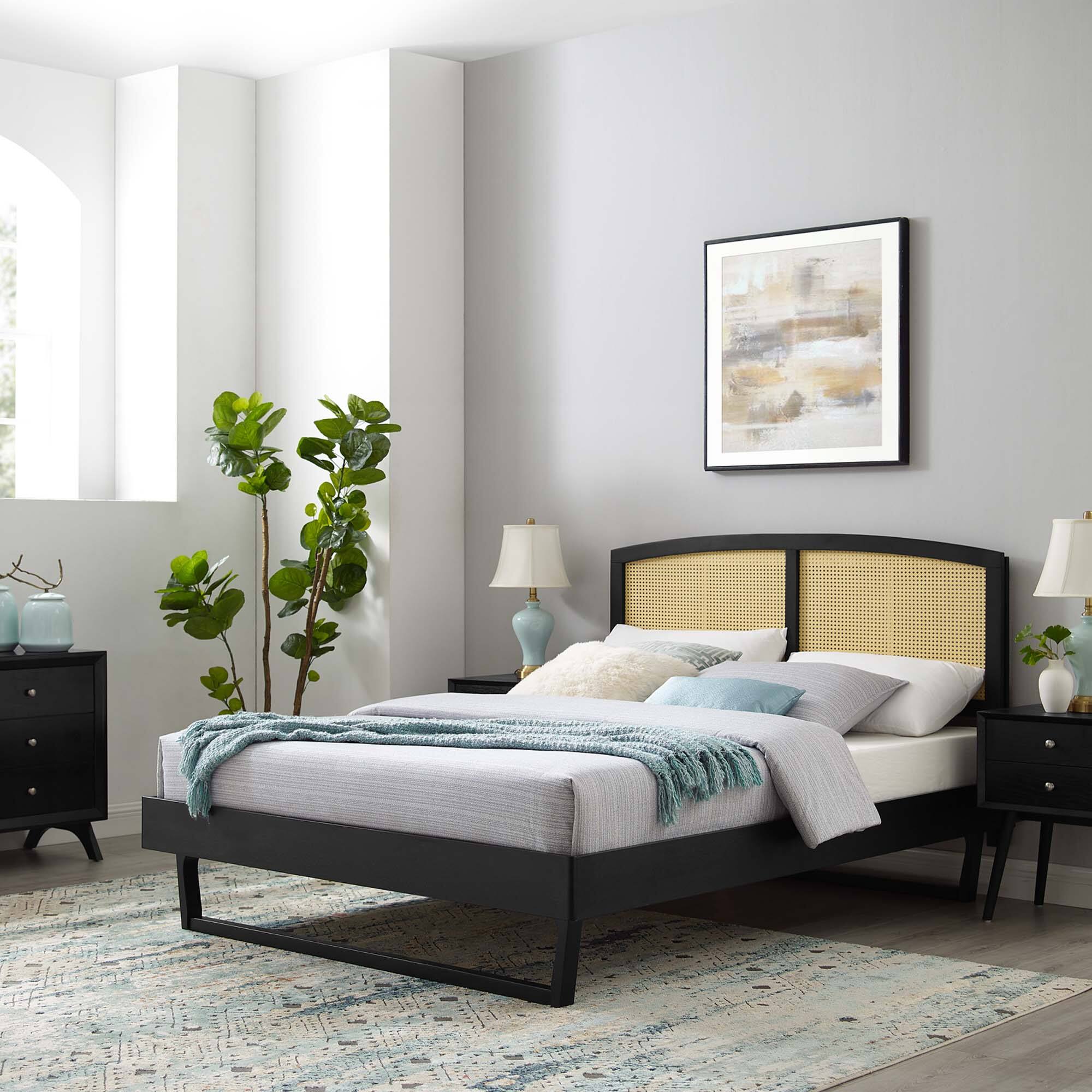 Alt View 4. Modway - Ruthie Vinyl Queen Platform Bed with Squared Tapered Legs - White.