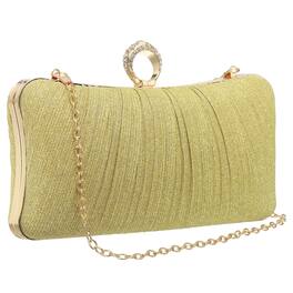 Unique Bargains - Sparkly Evening Clutch Purse for Women, Vintage Ring Rhinestone Buckle Clasp Handbag for Bridal Wedding 1920s Party - Gold