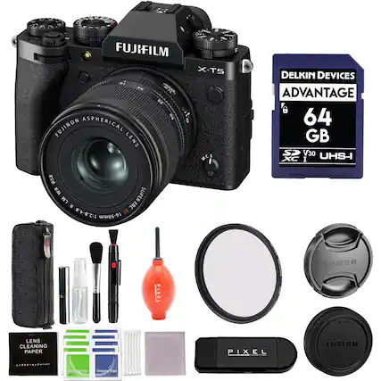 FUJIFILM X-T5
FUJINON ASPHERICAL LENS
DELKIN DEVICES ADVANTAGE 64 GB SP V30 UHS-I XC
1:2.8-4.8 XF 16-50mm
FUJIFILM PIXEL
LENS CLEANING PAPER
CLEANING WIPES
PIXEL Wipe