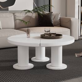 Tiramisubest - 39.4" Round Petal-Shaped Coffee Table with 3 Thick Legs,Minimalist Irregular End Table with Sleek Round Edges - White