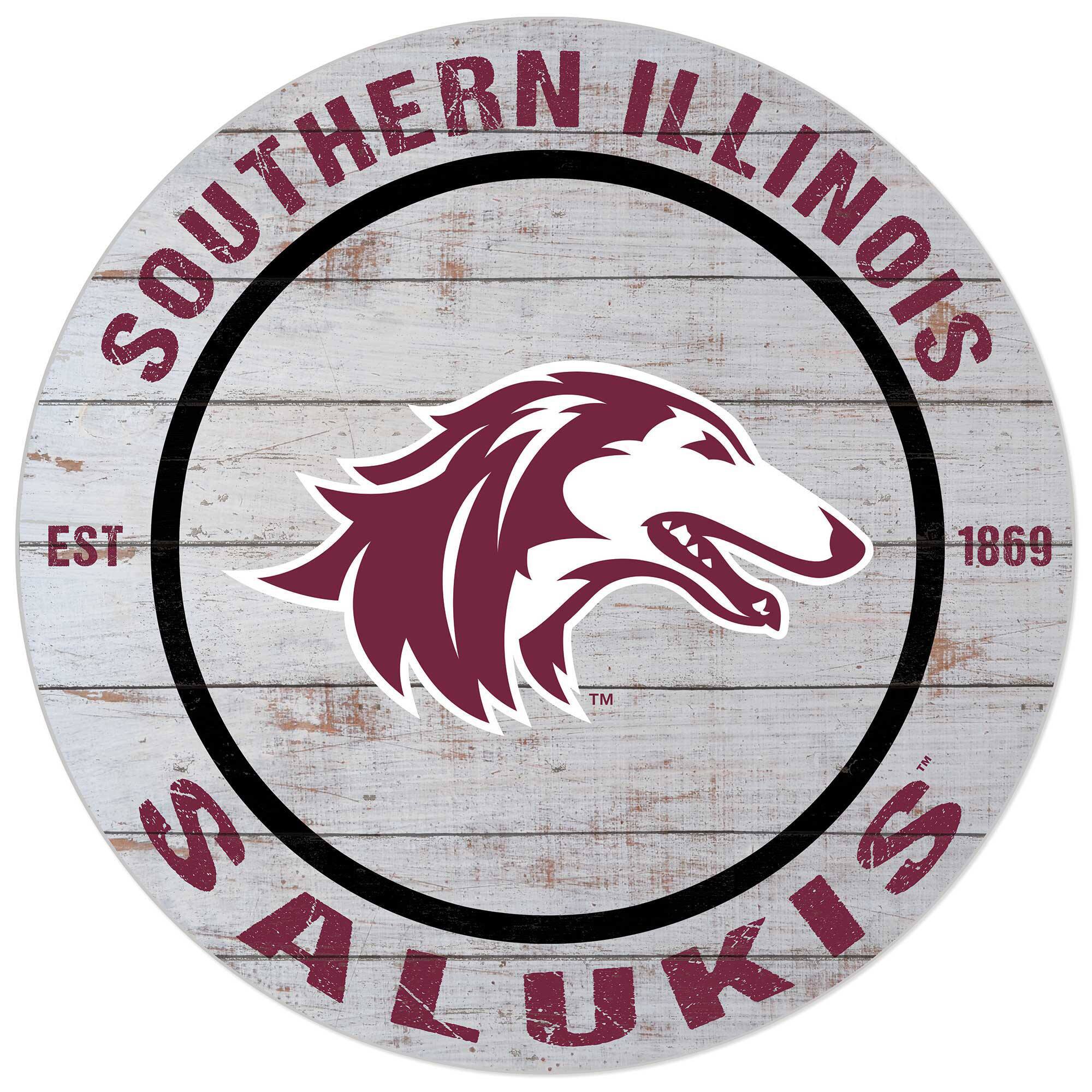 White Southern Illinois Salukis 20'' x 20'' Indoor/Outdoor Weathered Circle Sign